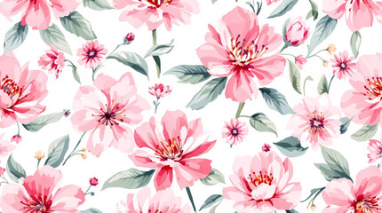 Fototapeta premium Pink watercolor flowers background for design. Floral border frame card template.