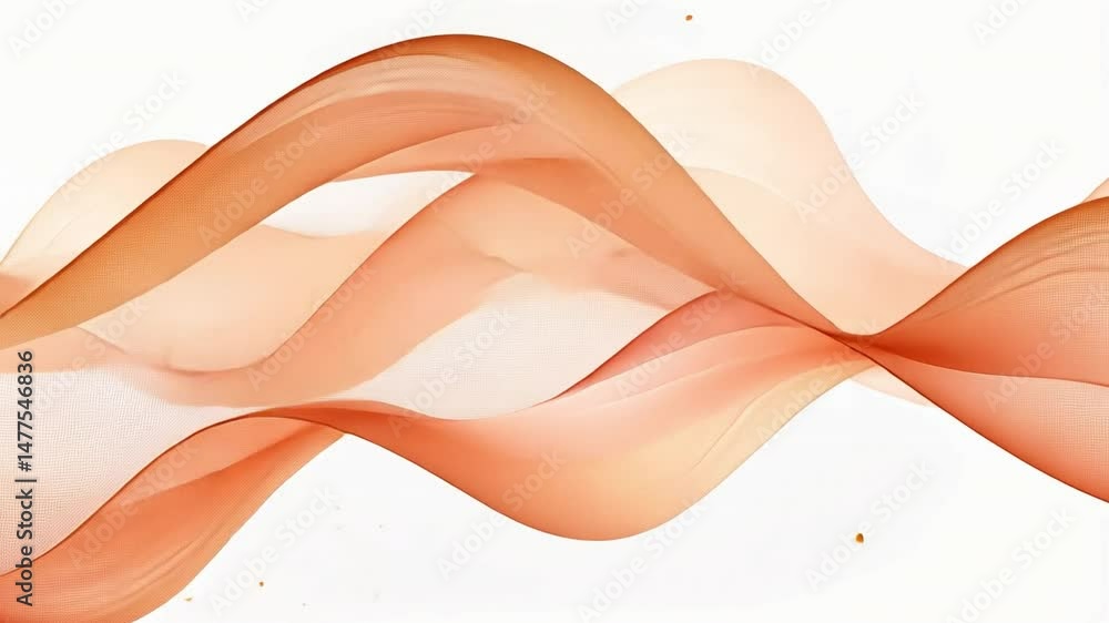 Poster elegant abstract waves of translucent fabric in soft peach and coral tones create serene background,