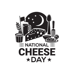 National Cheese Day Silhouette Vector Illustration, Solid White Background.