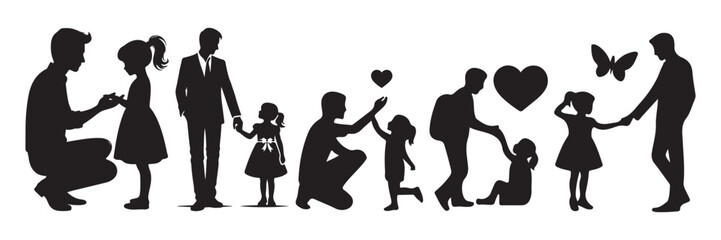 Set of father and daughter silhouette icon vector Happy Fathers Day