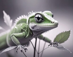 Fototapeta premium Portrait of Imaginary Green Lizard on a Rock
