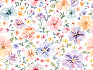 Colorful watercolor flowers background for design. Floral border frame card template.