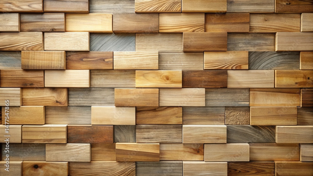 Aufkleber A Textured Wall of Interlocking Wooden Blocks in Varied Shades and Grain Patterns