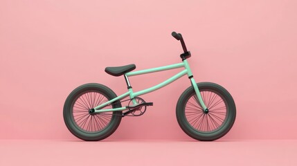 Mint green bike against a soft pink background