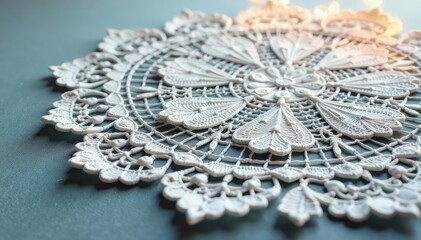 Obraz premium Intricate floral lace doily, delicate white threads, antique, pattern, retro