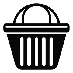 Black shopping basket icon features an open container and two handles for convenient carrying