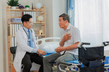 Elderly male patient consults a cardiologist after experiencing chest pain, seeking diagnosis and...