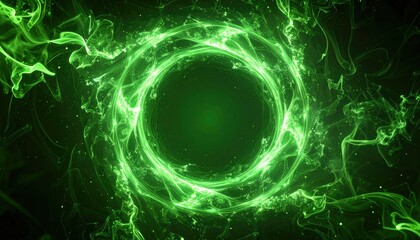 Abstract green energy portal with swirling light and dark background concept