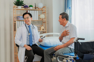 Elderly male patient consults a cardiologist after experiencing chest pain, seeking diagnosis and...