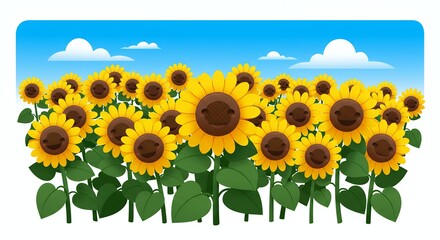Smiling sunflower field illustration