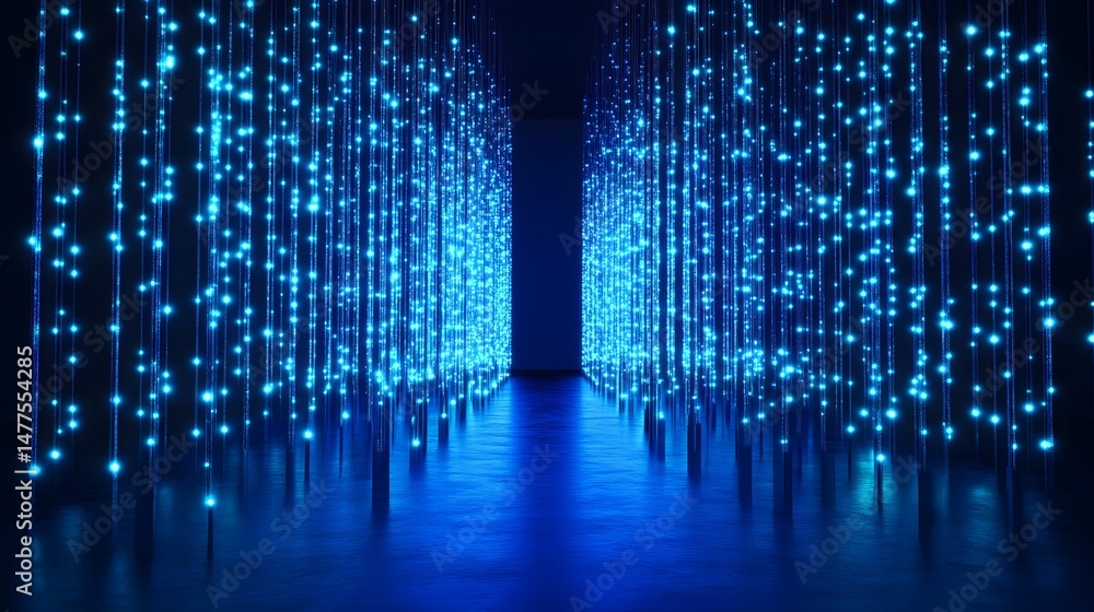 Poster glowing digital network of interconnected lights and lines