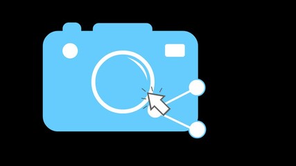 video animation icon click computer cursor mouse on share photo button concept, on a transparent background with alpha channel at zero