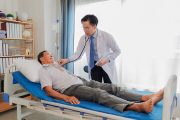Elderly male patient consults a cardiologist after experiencing chest pain, seeking diagnosis and...