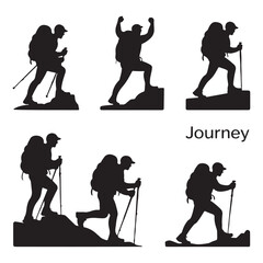 Journey of Hikers Various Silhouettes on Mountain Trails