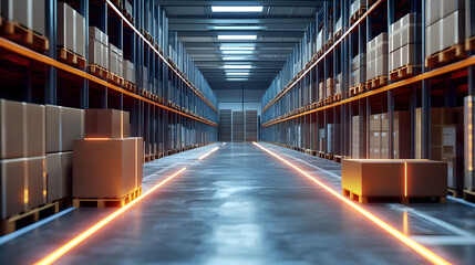 Obraz premium Smart warehouse management system using augmented reality technology to identify package picking and delivery . Future concept of supply chain and logistic busines