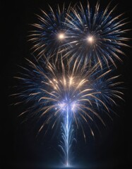 Vibrant blue firework display, isolated on black background with stars ,  spectacular,  vibrant,  fireworks overlay