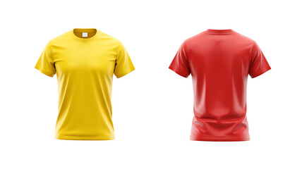 Yellow and Red T-Shirt Mockup: A minimalist mockup featuring a classic yellow and red t-shirt, ideal for showcasing designs and branding on a versatile garment.