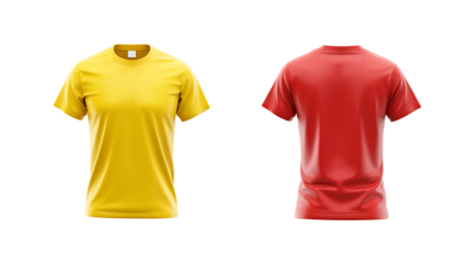 Yellow and Red T-Shirt Mockup: A minimalist mockup featuring a classic yellow and red t-shirt, ideal for showcasing designs and branding on a versatile garment.