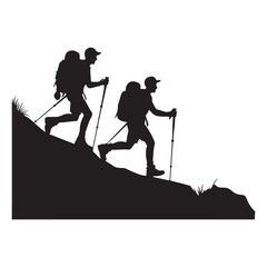 Team of Hikers Climbing a Steep Mountain Path