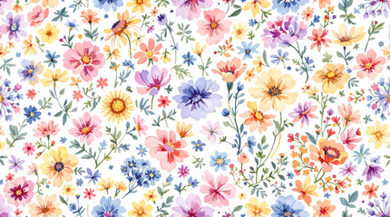 Blue watercolor flowers background for design. Floral border frame card template.