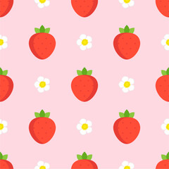 Seamless pattern with cute strawberry.