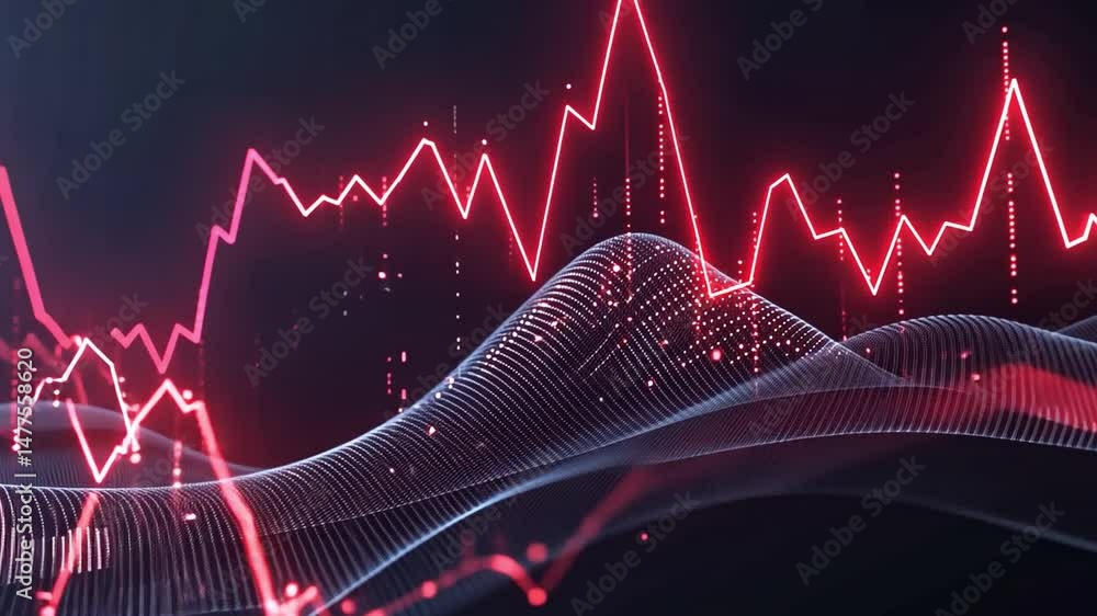 Poster abstract digital waveforms and data visualization dynamic energy and movement with vibrant red lines