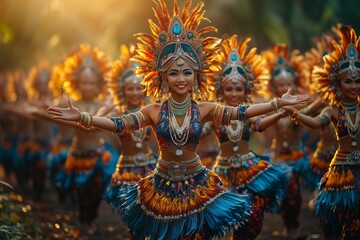 Fototapeta premium a group of people in traditional clothing performing a sacred dance during a cultural festival