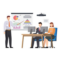 Character Flat lllustration Financial Presentation Meeting isolated on white background