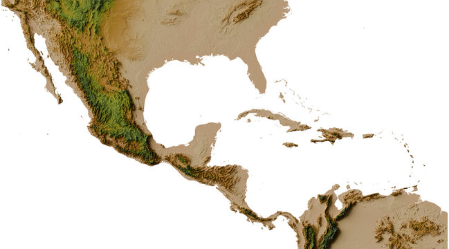 Colored terrain map of Central America (Gulf of Mexico / Gulf of America, Caribbean islands, LCC projection)