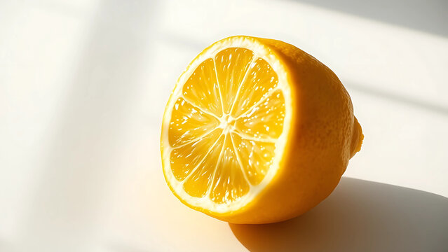 Closeup of a Juicy Yellow Lemon Half on White Background