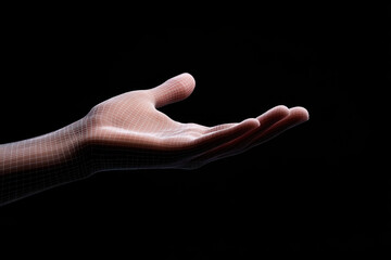 Fototapeta premium Empty wireframe hand offering something on black background