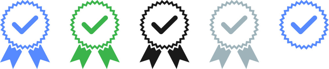 Check mark tick verification icon symbol. Verified check mark badge. Verification icons set. Verified authentication symbol. Certified badge.