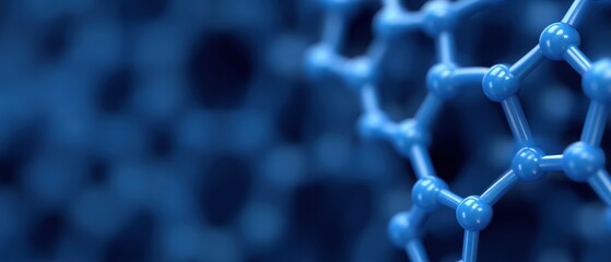 Blue molecular structure illustrating intricate connections and scientific concepts representing chemistry and advanced research with a focus on technology innovation and digital representation