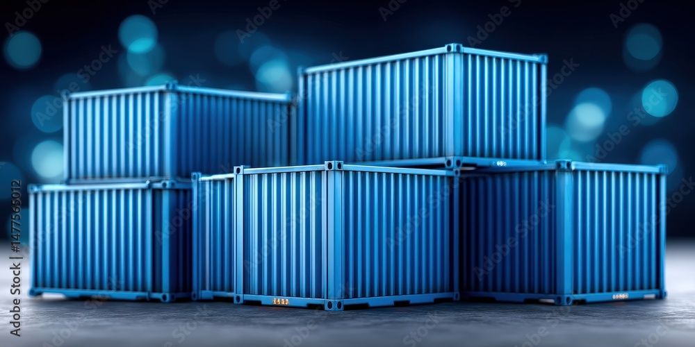 Aufkleber stacked blue shipping containers creating an industrial aesthetic against a blurred bokeh background