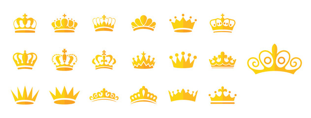 Classic golden crown icons, king queen crown vector