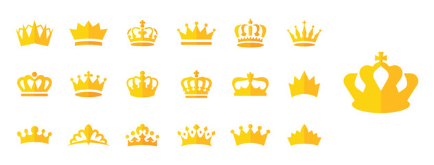 Stylish gold crown icons, decorative golden crown set