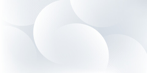 Abstract geometric white background overlapping layers on bright space with halftone effect decoration. Circle style concept modern graphic design element for banner.