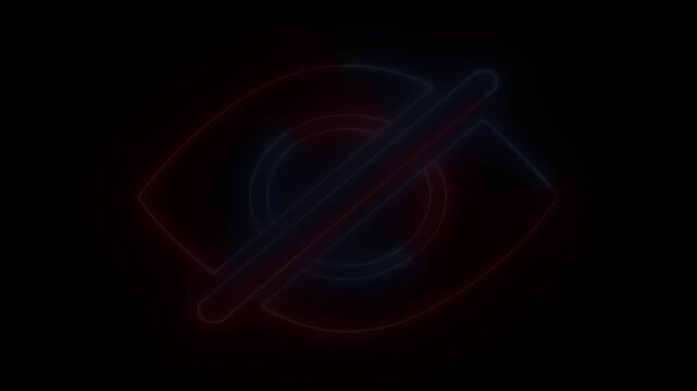 Glowing neon Hide eye symbol, sensitive content icon. warning sign to hide image or video with scenes of violence or nudity. Neon line hide eye symbol, sensitive content icon. 4k