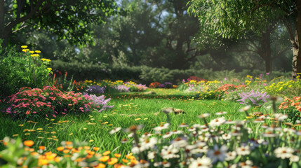 Obraz premium Vibrant wildflower garden meadow peaceful spring summer nature scene