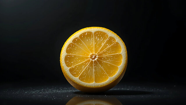 Closeup of a Juicy Yellow Lemon Half on Dark Background