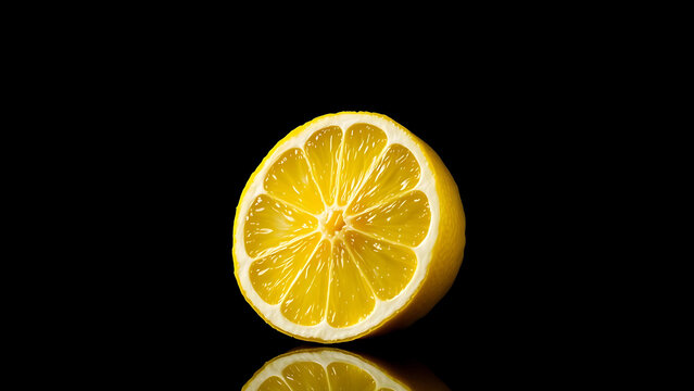 Closeup of a Juicy Yellow Lemon Half on Dark Background