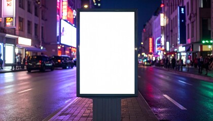 White Billboard in City - Billboard near Road in Metropolis - Highway Ad Background for Mockup and Placement for Advertisement - Blank Poster Whitebox Template - Cyberpunk, 80's, Neon, Vaporwave