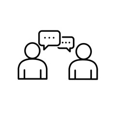 Two people talking with speech bubbles in line art style  