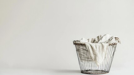 Rustic wire basket with draped fabric