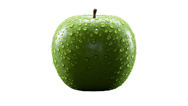 HD PNG Closeup of a Green Apple Covered in Water Droplets on a Dark Surface