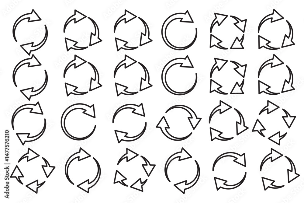 Poster refresh vector icon set black filled and outlined style. refresh, restart or reload vector symbol.