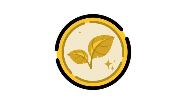 Autumn season logo in cartoon animation. Natural cycle icon. Seasonal transition symbol. Growth over time sign. Alpha channel. Seamless looping.