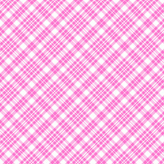 Plaid pattern with twill weave in pink and white.Cute, sweet tartan check seamless pattern.Vector illustration geometric background for fabric and prints.