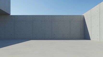 Concrete Wall Structure with Shadow and Clear Sky