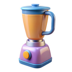 Whimsical kitchen blender, vibrant hues of purple, orange, and blue. A playful design, smooth curves, and a cheerful button. Ready to blend!